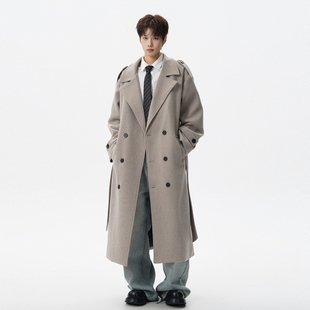 悟空有货复古高级感加厚毛呢大衣男秋冬双排扣中长款百搭夹棉外套