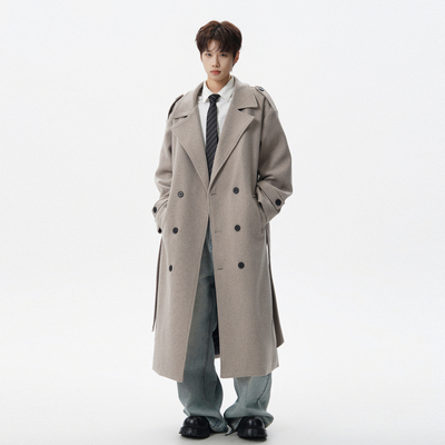 复古高级感加厚毛呢大衣男秋冬