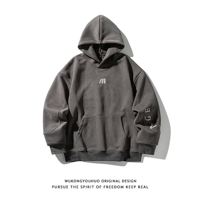 美式复古刺绣字母重磅连帽卫衣