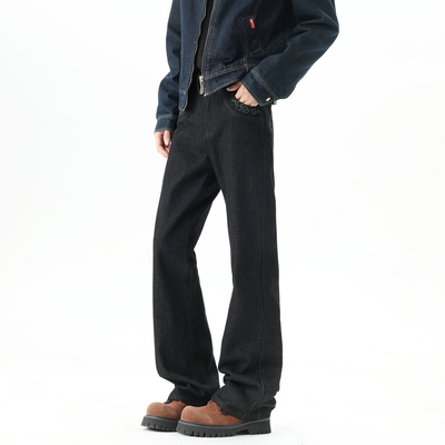 潮牌美式刺绣微喇牛仔裤男复古