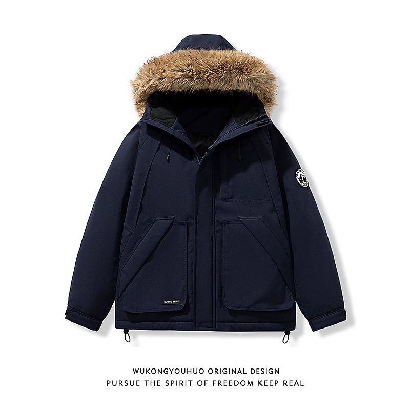 潮牌复古毛领连帽派克服棉衣男