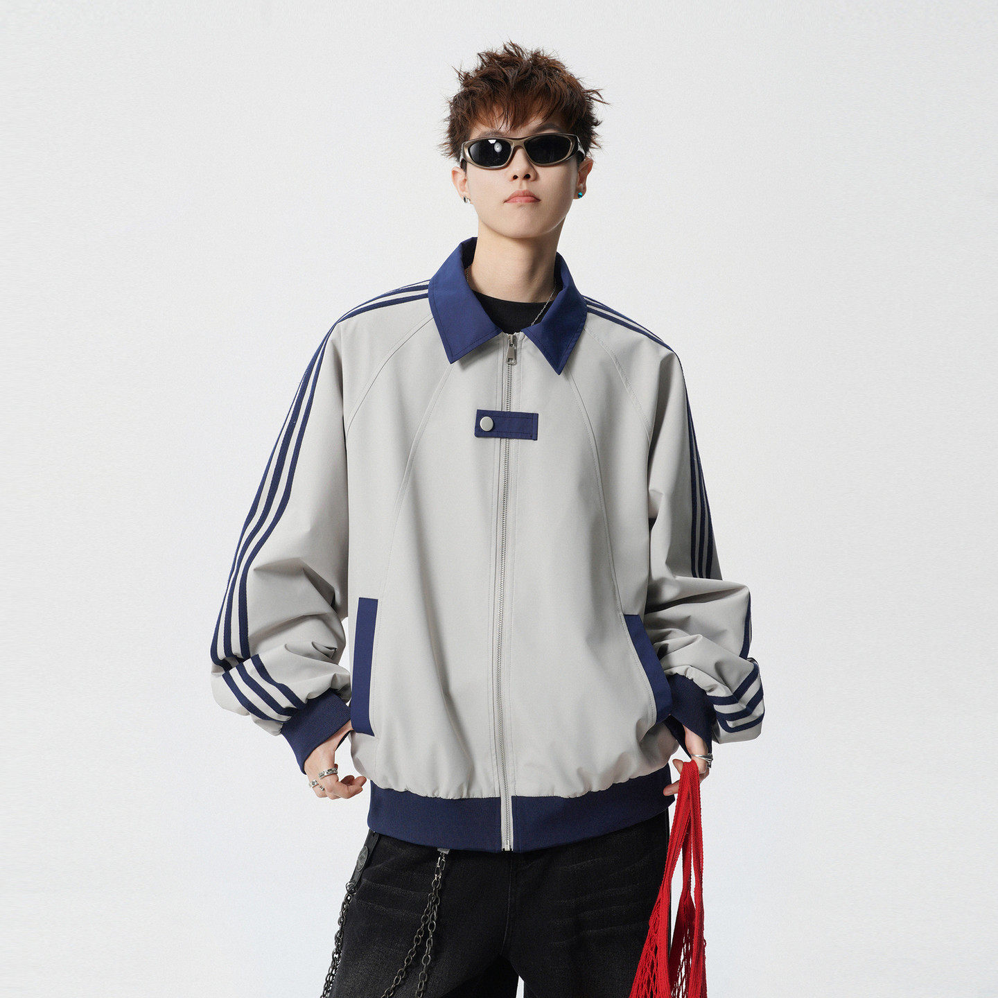 悟空有货潮牌美式撞色拼接翻领运动外套男女春季宽松情侣百搭夹克,男装,夹克,淘宝优惠券,粉丝福利购,淘宝优惠卷