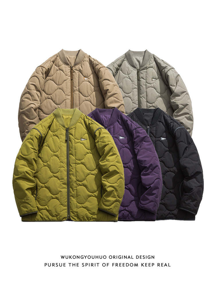 WUKONG HAS WINTER RETRO RHOMBIC THICKENED BASEBALL JERSEY COTTON JACKET MENS FASHION BRAND LOOSE COUPLE VERSATILE COTTON JACKET