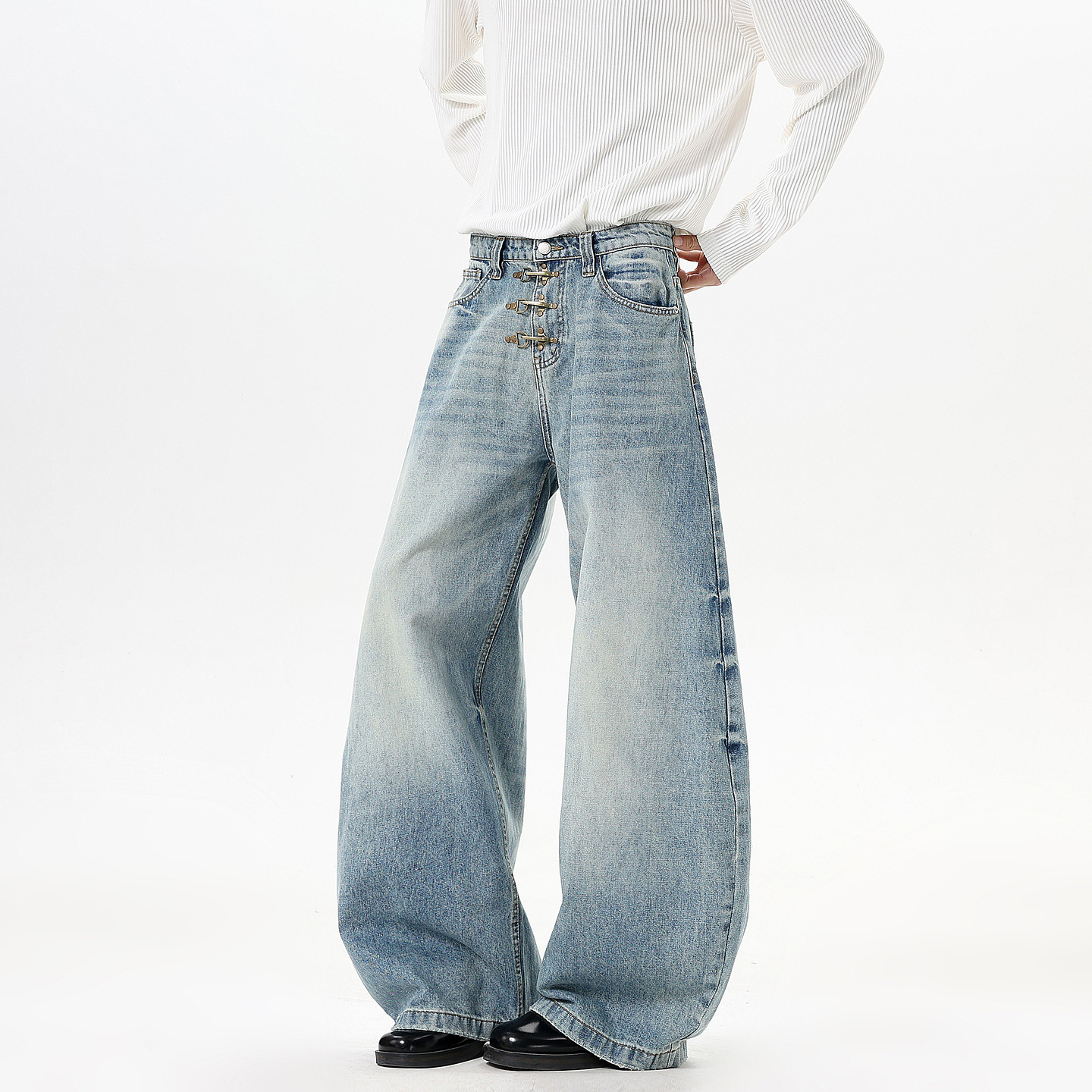 悟空有货潮牌美式飞机扣水洗弯刀牛仔裤男女复古宽松潮流阔腿长裤,男装,牛仔裤,淘宝优惠券,粉丝福利购,淘宝优惠卷