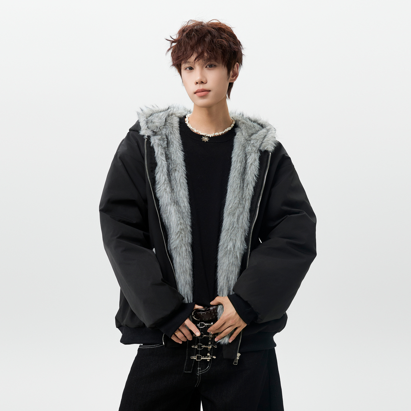 潮牌冬季座山雕加厚连帽棉服男