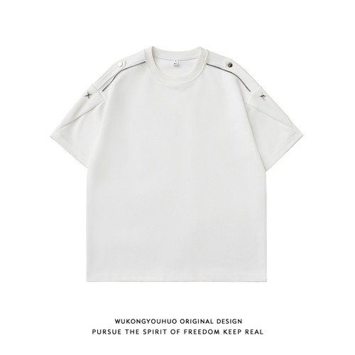 美式高街金属装饰短袖T恤男女