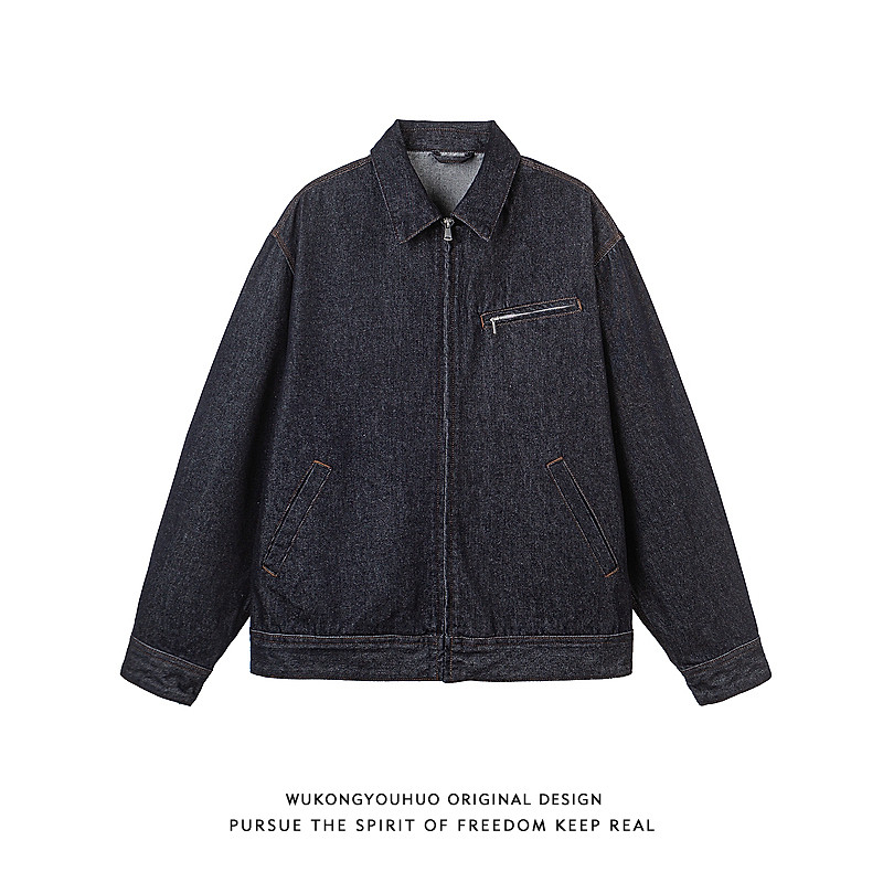 悟空有货潮牌美式丹宁水洗做旧翻领夹克男女复古宽松百搭牛仔外套,男装,夹克,淘宝优惠券,粉丝福利购,淘宝优惠卷