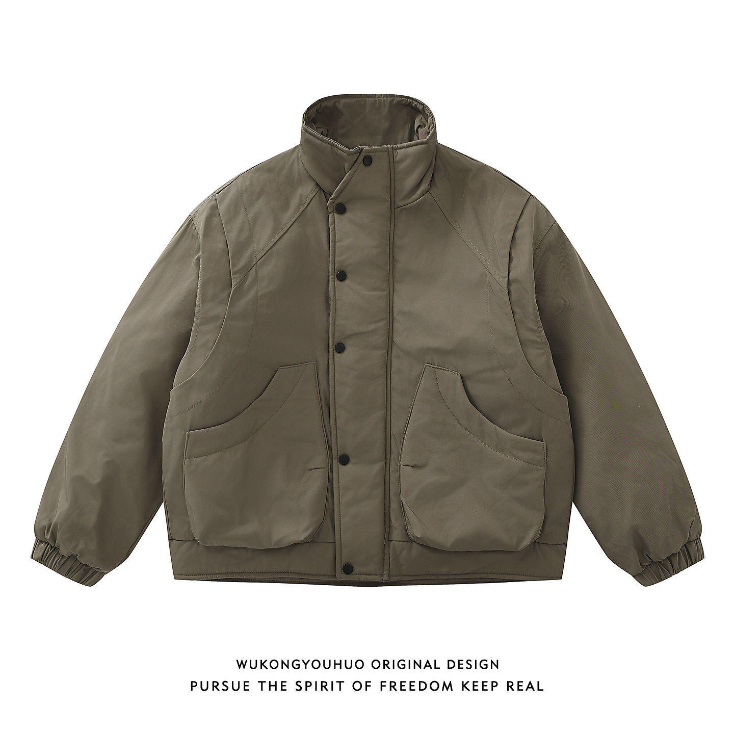 悟空有货日系复古贴布口袋立领棉衣男女潮牌宽松夹棉加厚保暖外套,男装,棉衣,淘宝优惠券,粉丝福利购,淘宝优惠卷