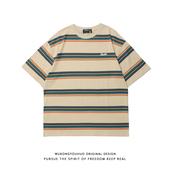 悟空有货日系复古条纹短袖 T恤男女潮牌街头宽松bf风情侣休闲短tee