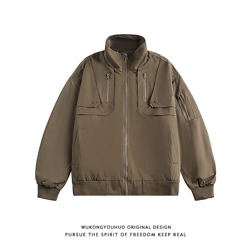 悟空有货美式复古刺绣拼接工装立领夹克男女春季潮牌宽松百搭外套,男装,夹克,淘宝优惠券,粉丝福利购,淘宝优惠卷