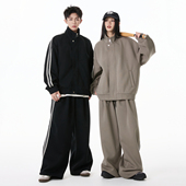 潮牌宽松情侣装 悟空有货复古条纹运动休闲套装 男女秋季 百搭两件套