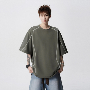 体恤 T恤男潮牌街头oversize情侣半袖 悟空有货夏季 拼色辑明线短袖