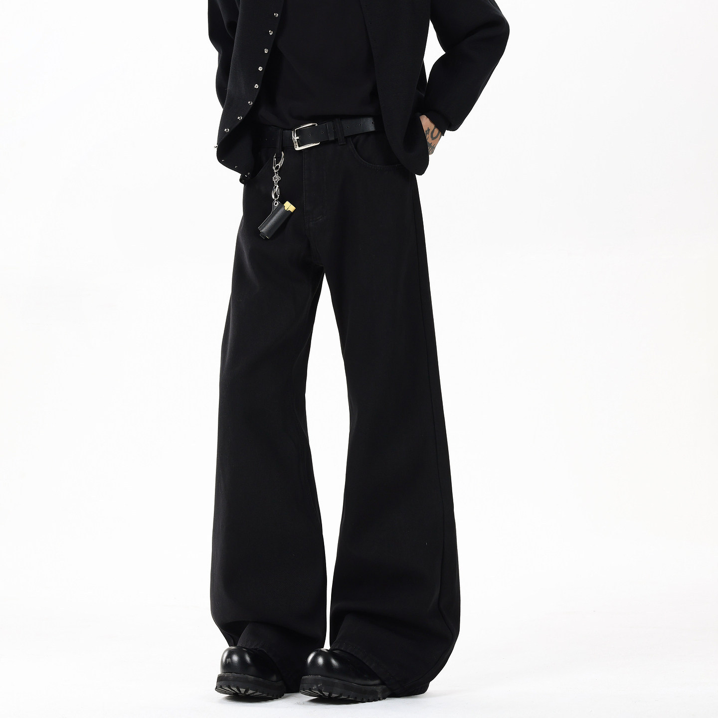 悟空有货美式复古cleanfit黑色牛仔裤男潮牌街头宽松百搭直筒长裤