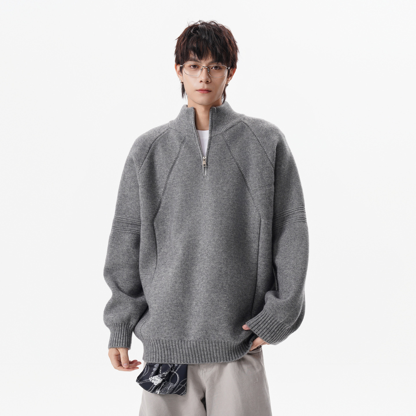 悟空有货潮牌美式设计感半拉链套头毛衣男秋季情侣宽松休闲针织衫,男装,针织衫/毛衣,淘宝优惠券,粉丝福利购,淘宝优惠卷