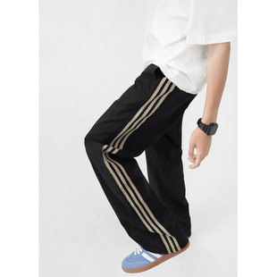 男潮牌宽松阔腿百搭休闲裤 悟空有货美式 复古三条杠直筒速干运动裤