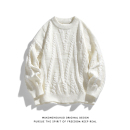 悟空有货复古日系麻花内搭圆领毛衣男秋季宽松百搭休闲打底针织衫