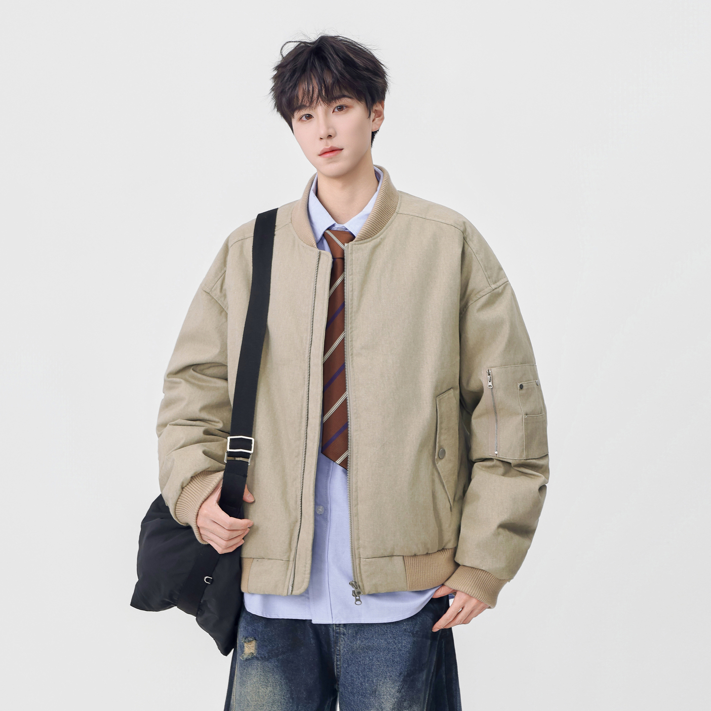 潮牌美式复古飞行员夹棉棉服男