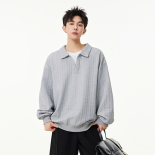 悟空有货复古假两件拼接肌理感翻领卫衣男女春季 宽松情侣休闲上衣