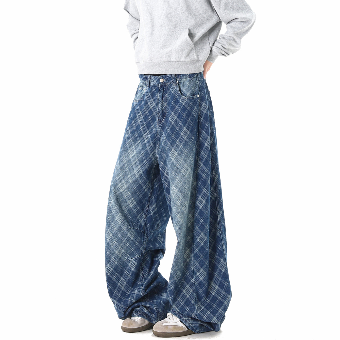 悟空有货潮牌美式复古格子阔腿弯刀牛仔裤男宽松潮流百搭阔腿长裤,男装,牛仔裤,淘宝优惠券,粉丝福利购,淘宝优惠卷
