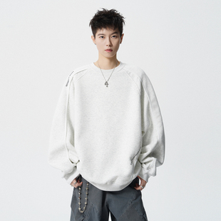 悟空有货潮牌美式解构简约印花圆领卫衣男女复古宽松情侣百搭上衣