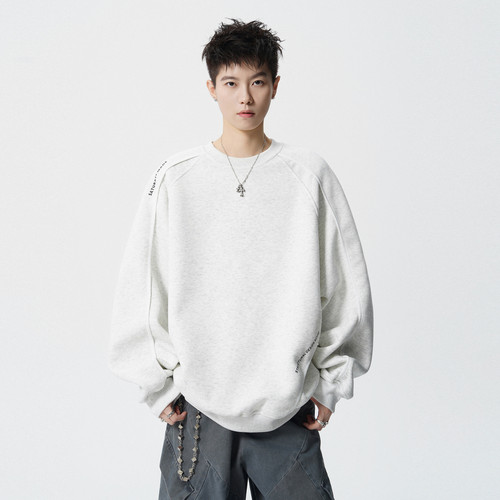 潮牌美式解构简约印花圆领卫衣男