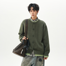 悟空有货秋冬复古撞色假两件开衫毛衣男女潮牌宽松情侣针织衫外套