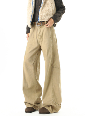 悟空有货潮牌美式解构水洗弯刀工装裤男复古宽松阔腿百搭休闲长裤