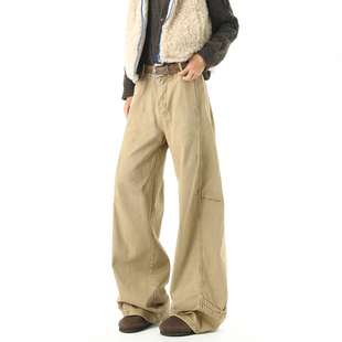 男复古宽松阔腿百搭休闲长裤 裤 解构水洗弯刀工装 悟空有货潮牌美式