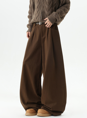 悟空有货复古潮牌美式纯色打褶高级感休闲裤男宽松百搭阔腿弯刀裤