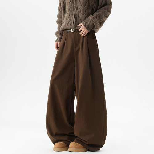 潮牌美式纯色打褶高级感休闲裤男