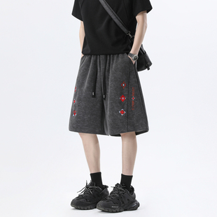 男潮牌宽松百搭休闲短裤 扎染刺绣直筒运动五分裤 夏季 悟空有货美式