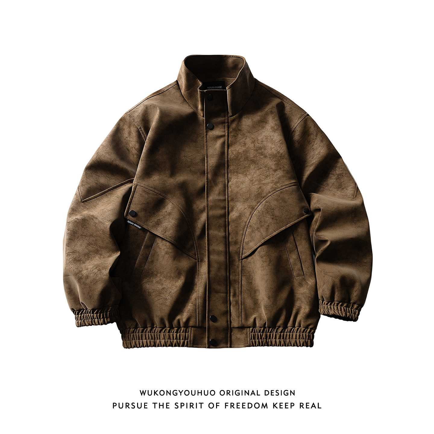 悟空有货美式潮牌麂皮绒拼接立领外套男春季复古宽松百搭休闲夹克,男装,夹克,淘宝优惠券,粉丝福利购,淘宝优惠卷