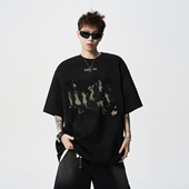 宽松百搭半袖 T恤男女夏季 体恤 复古印花圆领短袖 悟空有货潮牌美式