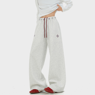 男宽松阔腿百搭休闲裤 悟空有货潮牌美式 简约刺绣抽绳松紧运动卫裤