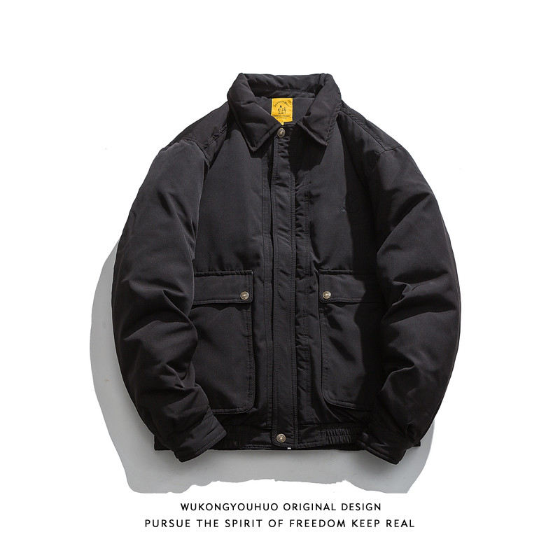 WUKONG JAPANESE RETRO SOLID COLOR DOWN JACKET JACKET MENS TRENDY BRAND LOOSE BF WIND LOVERS THICK WARMTH QUILTED JACKET