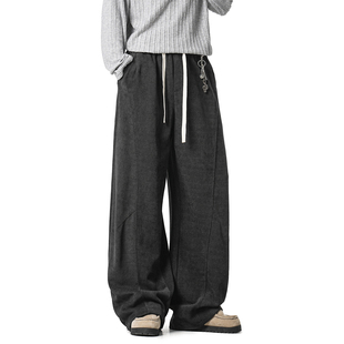 男潮牌宽松阔腿百搭休闲长裤 悟空有货美式 复古解构拼接垂感运动裤