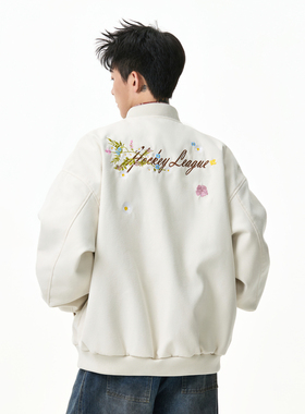 悟空有货潮牌美式字母刺绣棒球服外套男女秋季宽松情侣装百搭夹克