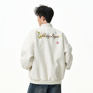 悟空有货潮牌美式字母刺绣棒球服外套男女秋季宽松情侣装百搭夹克