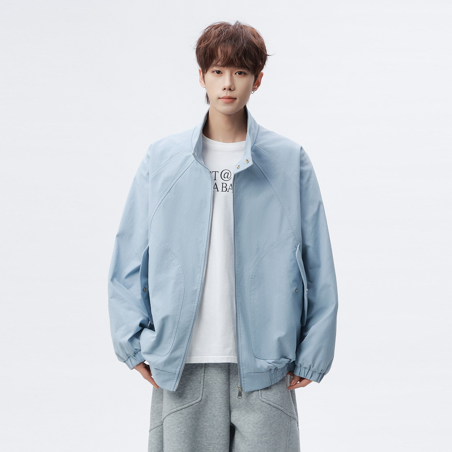 悟空有货潮牌春季拼接立领夹克男女复古街头宽松情侣百搭休闲外套