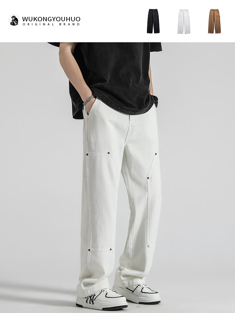 WUKONG HAS AMERICAN RETRO NICHE STRAIGHT-LEG JEANS MENS FASHION BRAND LOOSE WIDE-LEG VERSATILE HIGH-STREET MOPPING TROUSERS