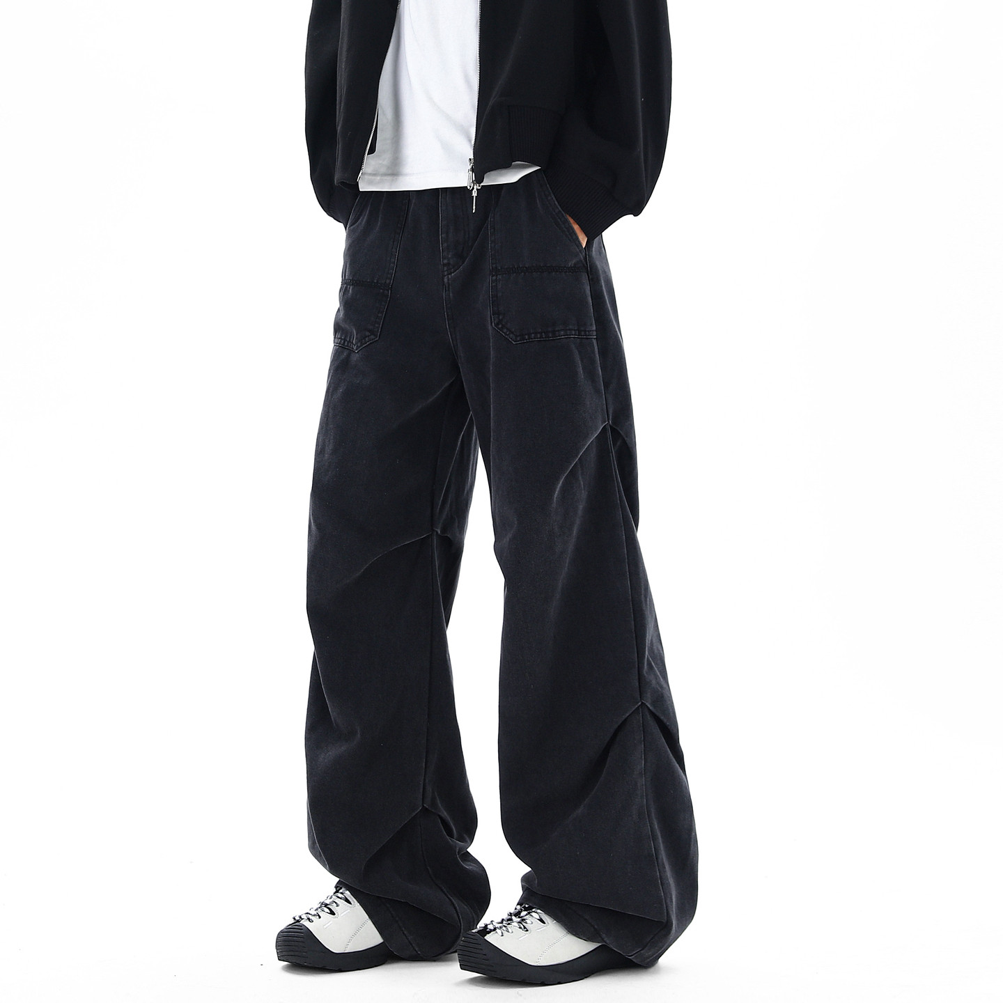 悟空有货潮牌美式水洗褶皱工装牛仔裤男复古宽松潮流百搭阔腿长裤,男装,牛仔裤,淘宝优惠券,粉丝福利购,淘宝优惠卷