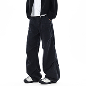 男复古宽松潮流百搭阔腿长裤 牛仔裤 水洗褶皱工装 悟空有货潮牌美式