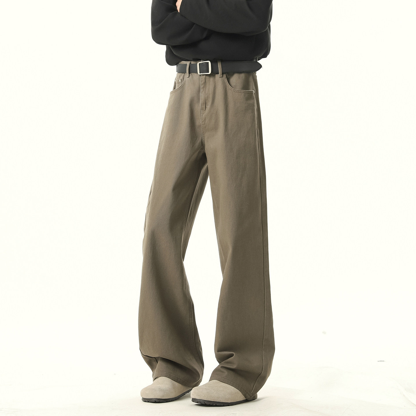 悟空有货美式棕色cleanfit直筒牛仔裤男潮牌宽松百搭阔腿休闲长裤