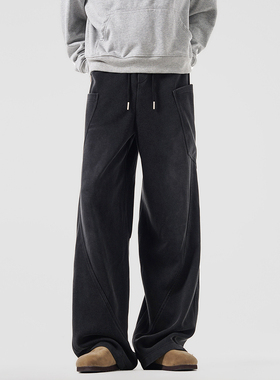 悟空有货美式重磅cleanfit纯色运动卫裤男潮牌宽松垂感工装休闲裤