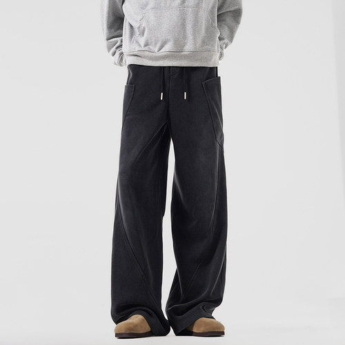 美式重磅cleanfit纯色运动卫裤