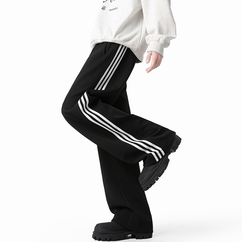 复古潮牌条纹垂感运动卫裤男