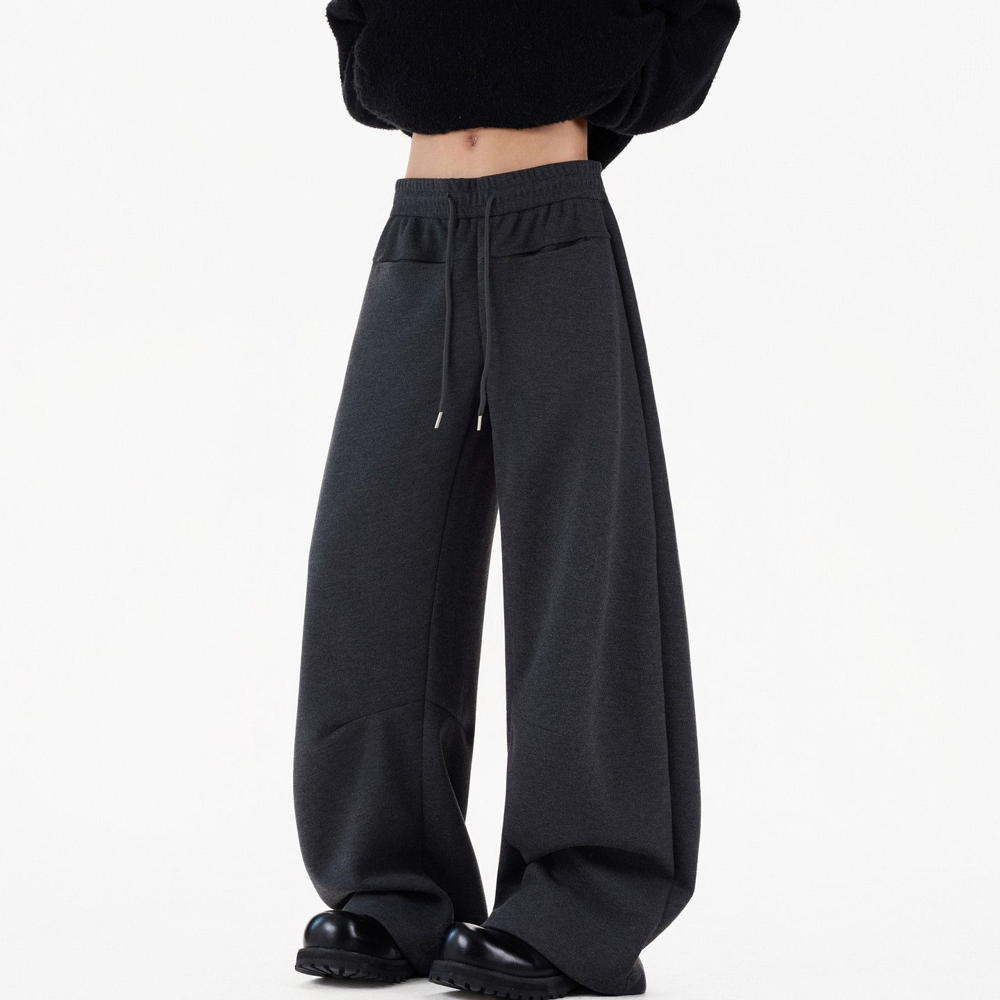 潮牌美式复古重磅垂感弯刀卫裤男