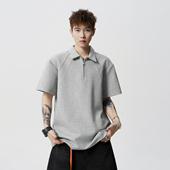 悟空有货美式 T恤 太空棉boxy正肩短袖 重磅解构半拉链POLO衫 男夏季