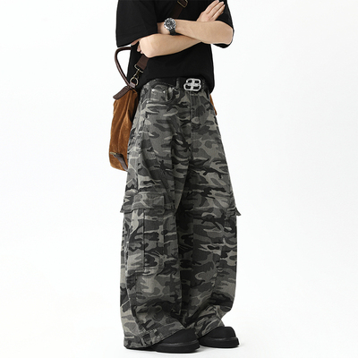 美式复古高街多口袋工装迷彩裤子