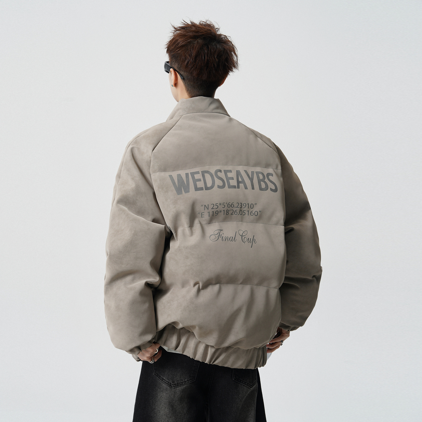 欧美嘻哈字母印花麂皮纹理面包服